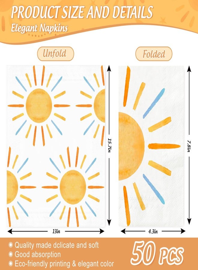 JarThenaAMCS 100Pcs Colorful Sun Paper Guest Napkin First Trip Around The Sun Bathroom Napkin Sunshine Disposable Hand Towel Napkin for Home Party Supplies - Image 2